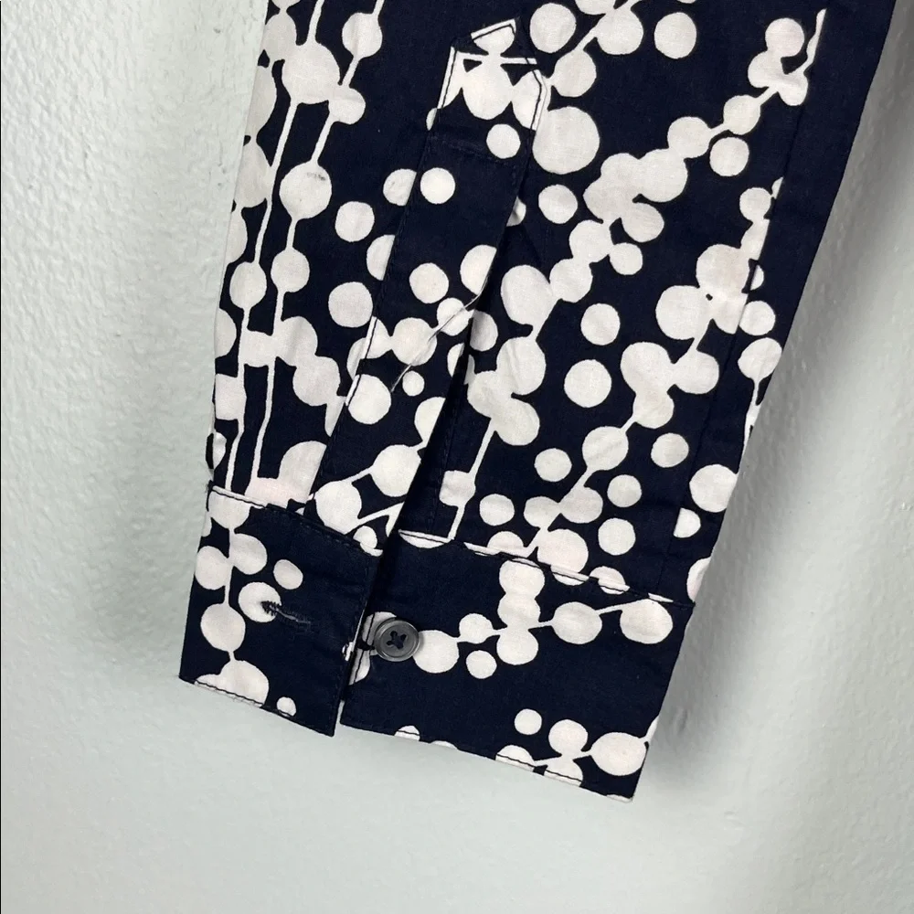 Boden Navy Button-Up Shirt with White Dot Vine Pattern - Picture 8 of 14